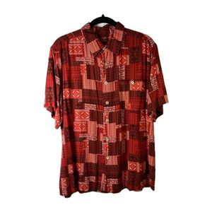 Vintage Junction West Mens - LARGE - MCM Pattern Rayon Shirt Red Hawaiian Lounge
